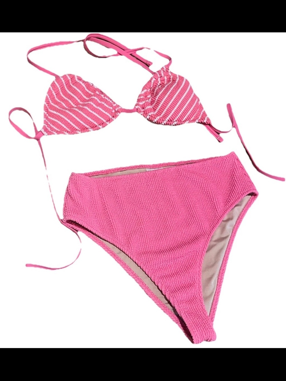 Shade & Shore Pink White Smocked Stripe Bikini Set S/M